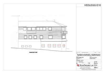 Fasadetegning av bygning sett fra vest