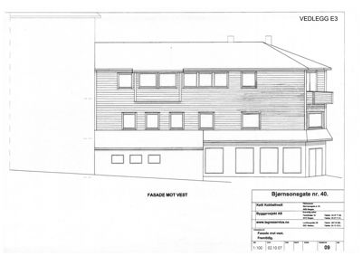 Fasadetegning av bygning ved Bjørnsonsgate 40, sett fra vest.