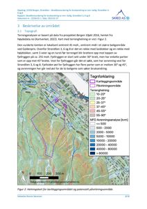 Helningsskart (topografisk kart) som viser terrengforhold, fjellrygg og vei i et boligområde.