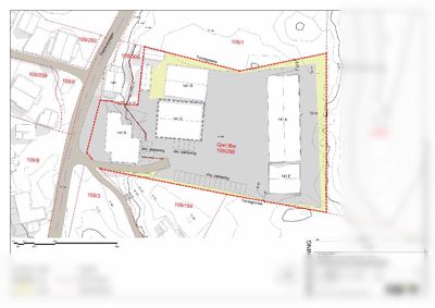 Eksisterende situasjonsplan som viser tomtens grenser, nabotomter, eksisterende bygninger (141 B-F), vegnett og terrengforhold.