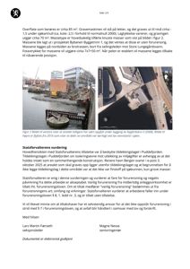 Bildet viser en side fra et dokument som inneholder to fotografier. Det venstre bildet viser et bygge- eller gravingssone med maskiner og knuste masser. Det høyre bildet er et luftfoto (flyfoto) av et område med vann og en vei.