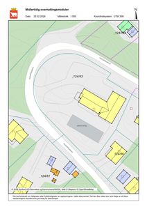 Situasjonsplan som viser tomtene (124/43, 124/46, 124/51, 124/164), bygninger, veier (Hofsethbakken) og terrengforhold.