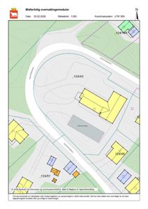 Situasjonsplan som viser tomtene (124/43, 124/46, 124/51, 124/164), bygninger, veier (Hofsethbakken) og terrengforhold.