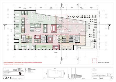 Etasjeplan (plantegning) som viser romfordeling, dimensjoner og funksjonelle soner i en bygning.