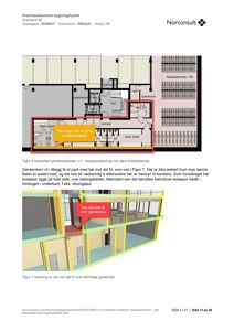 Dokumentet viser en teknisk detaljtegning (Figur 6 og Figur 7) som illustrerer hvordan isolasjon skal utføres i forbindelse med en nybygget garderobe. Tegningene viser romfordeling, takkonstruksjon og spesifikke krav til fuktisolering.