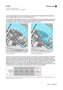 Bildet viser en situasjonsplan (kart) over et område med bygninger og infrastruktur, inkludert en oversikt over havnivåendringer basert på klimascenarioer.