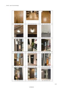 Et dokument som viser en samling fotografier av ulike detaljer i et bygg, inkludert gulv, dører og innvendige rom.