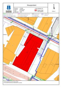 Situasjonskart som viser eiendomsnummer, adresse, nabolag og bygningsplassering.