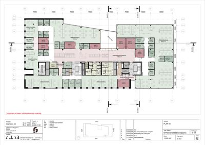 Etasjeplan (PLAN 04) som viser romfordeling, arealer og funksjoner i et bygg.