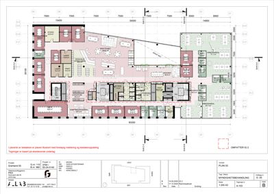 Etasjeplan (plan 03) som viser romfordeling, arealer og funksjoner i et bygg.