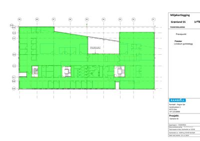 Miljøkartleggingsplan (3. etasje) med markerte prøvepunkter for ftalater i gulvbelegg.