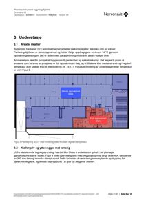 Plantegning av underetasjen som viser rominndeling og oppvarmingssoner (delvis oppvarmet BRA og fullt oppvarmet BRA).