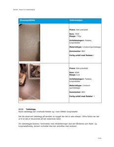 Fotografier av gulvbelegg (linoleum) og takbelegg tatt som del av en miljøkartlegging.