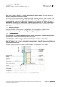 En detaljtegning som viser en sokkelovergang for en glassfasade, med merking av ulike konstruksjonslag og dimensjoner.