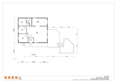 Etasjeplan (1:100) som viser romfordeling, dimensjoner og areal for et hus.