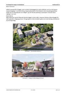 3D-visualiseringer (renderinger) som viser etasjeplan og fasade for en planlagt bygning.