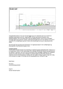 Snittegning (Snitt AA') som viser terrengform, høyder og plassering av planter i et utendørsområde.