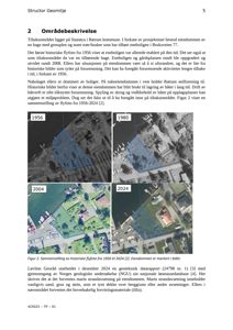 Bildet viser en sammenstilling av fire historiske flyfotografier fra 1956, 1980, 2004 og 2024 som dokumenterer endringer i et område over tid.