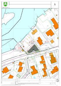 Situasjonskart som viser eiendomsnummer, naboeiendommer, vegforhold og bygningers plassering i forhold til hverandre.