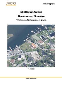 Flyfoto av et område ved Bruksveien, Snarøya, som viser eiendomsgrenser, bygninger og infrastruktur.