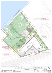 Situasjonsplan som viser bygningens plassering i forhold til tomtegrenser, naboeiendom, veier og utendørs arealer.