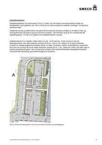Situasjonsplan som viser plassering av oppstillingsplass, avfallskontainere og traseer for renoveringsbil.