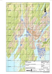 Oversiktskart over et område med bygningsplassering, veier og topografi