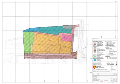 Situasjonsplan som viser tomtens grenser, arealbruk og bygningers plassering.
