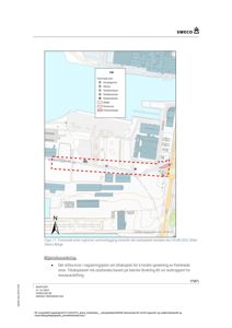 Kart som viser fremmede arter registrert ved kartlegging innenfor et nedstiltede område, med en rød stiplet linje som markerer området.