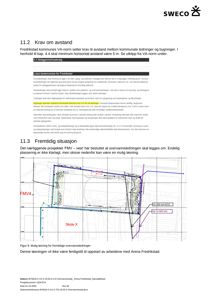 En teknisk tegning som viser en mulig løsning for fremtidige overvannsledninger (FMV4 og Skole X) med angitte dimensjoner (Øk 400 mm BTG, Øk 800 mm).