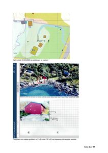 Bildet viser en side fra en byggesak som inneholder et kart over plattingsområdet, en flyfoto av området og en tegning av den søkte plattingen.