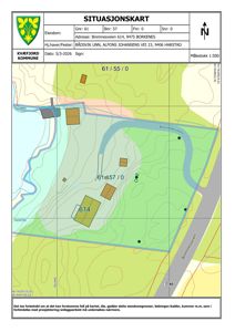 Situasjonskart som viser eiendomsgranser, bygninger, veier og terrengforhold for eiendommen på Bådsvik Unn.