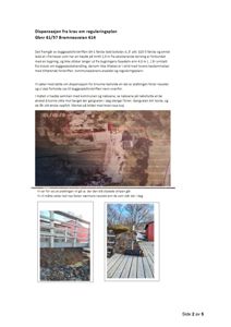 Bildet viser en side fra en byggesak (side 2 av 5) som inneholder en dispensasjonssøknad. Siden inneholder tekst, en flyfoto (top-down) av eiendom og to foton som viser eksisterende terrasse og trapp.