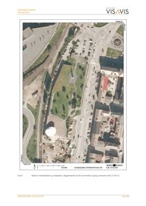 Flyfoto av et byggefelt med eksisterende og planlagt infrastruktur.