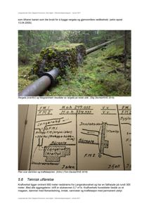 Et fotografi som viser en gammel rørledning i skogen, samt en håndtegnet plan over dammen og kraftstasjonen.