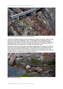 Fotografier av steinkledning og bolter på Langeraksvatn Dam, inkludert en målestokk.