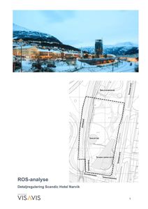 Bildet viser en situasjonsplan (tomtekart) for Scandic Hotel Narvik, som er plassert i forhold til omgivelsene og gater.