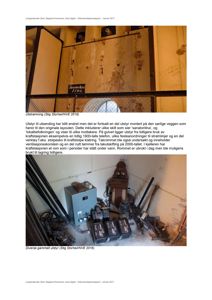 Fotografier av utstyr og skilt i en kjelehall eller kraftstasjon, inkludert en utsending og diverse gammelt utstyr.