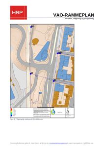 En situasjonsplan (tomtekart) som viser bygningers plassering, veier og høydemålinger for et uttakspunkt for slukkevann.