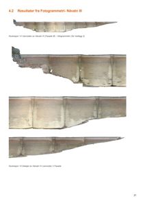 Fotografier av en betongkonstruksjon (vannside) med synlig rust og skader, presentert som resultat fra fotogrammetri.