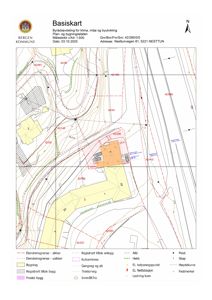 Basiskart (situasjonsplan) fra Bergen kommune som viser eiendomsgrenser, høydekurver, bygninger og tekniske installasjoner for adressen Nesttunvegen 81.