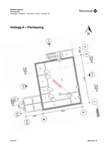 Etasjeplan (Kjeller) med romfordeling, dimensjoner og snittreferanser.