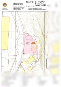 Basiskart som viser eiendomsgrenser, bygninger, hekk, kulturminne og topografi for Bønesberget 6.