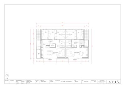 Etasjeplan for et flerboligprosjekt (E5 2. Etasje) som viser romfordeling, arealer og dimensjoner for to leiligheter.