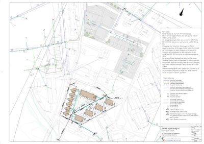 Situasjonsplan som viser tomtens beliggenhet, nabolag, veier og prosjekterte byggplasseringer.