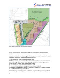 Situasjonsplan som viser avrenningsfelt (F1-F8) og vannveier i et regnvannsanlegg.