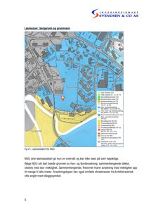 Løsmassekart (geologisk kart) som viser underlagets sammensetning, f.eks. havavsetninger og fjellmasser, med en markør for bygningens plassering.