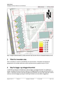 Kart over et område med bygninger og støykartlegging