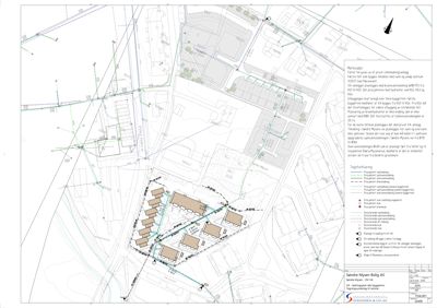 Situasjonsplan som viser tomtens beliggenhet, nabolag, veier og prosjekterte byggplasseringer.