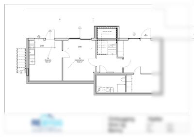 Etasjeplan for kjelleretasje som viser romfordeling, dimensjoner og plassering av trapp.